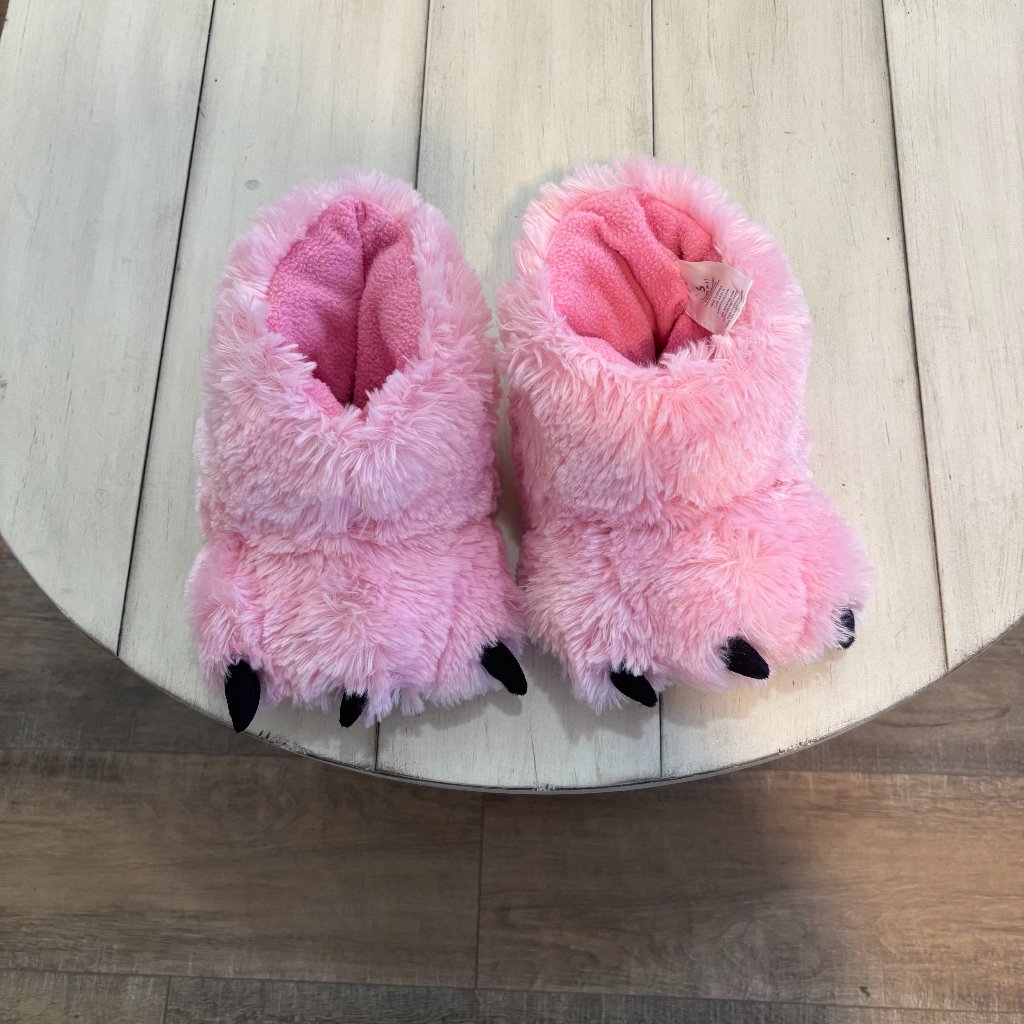 Girls Pink Faux Fur Monster Slippers, Sz 9-11, Like New!